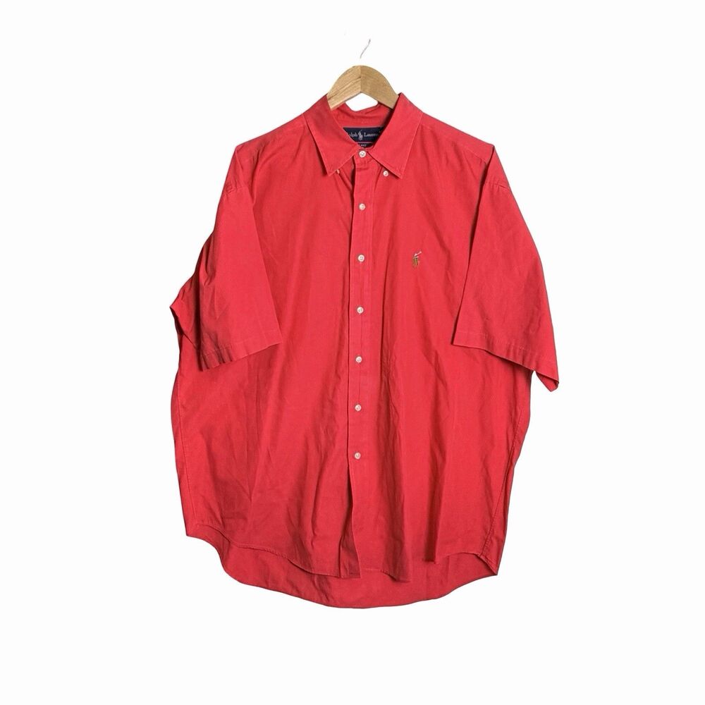 Ralph Lauren Short Sleeve Men's XL Red BLAKE Button Down 100% Cotton Classic